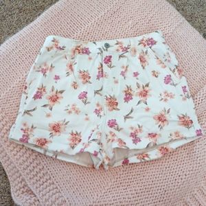 High-waisted floral denim shorts